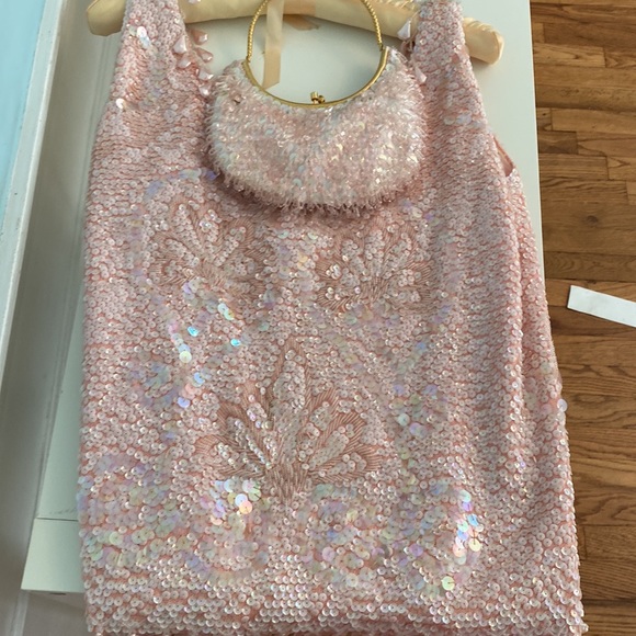 Tops - Sequin truly Vintage pink sleeveless top & matching purse beaded  flapper Gatsby